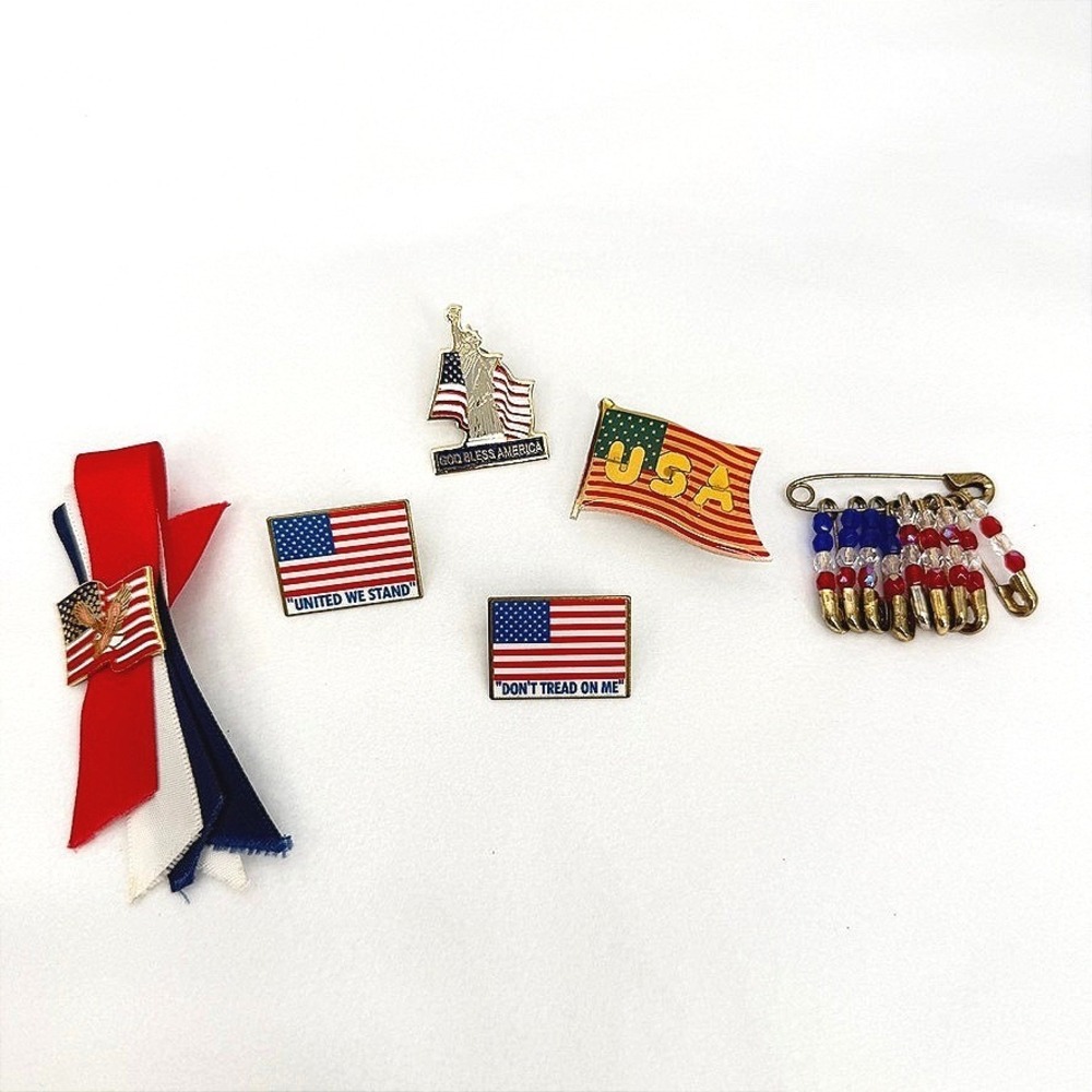 Armericana Lapel Pin LOT Patriotic American Flag Safety Pins 6pc USA